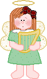Cute Angel Girl Standing Holding Harp