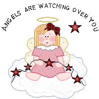 Cute Pink Angel Girl Sitting on Cloud with String of Stars "Angels are Watching Over You"