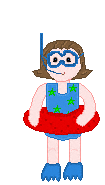 Animated Cute Little Dark Hair Girl Ready to Swim with Snorkel, Mask, and Fins